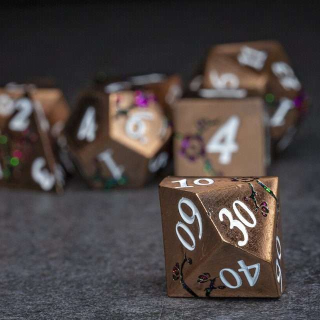 Sage's Petrified Flowers Copper Metal Polyhedral Dice Set - Sage's PortalMetal Dice Set