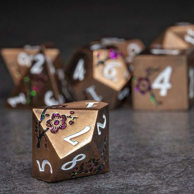 Sage's Petrified Flowers Copper Metal Polyhedral Dice Set - Sage's PortalMetal Dice Set