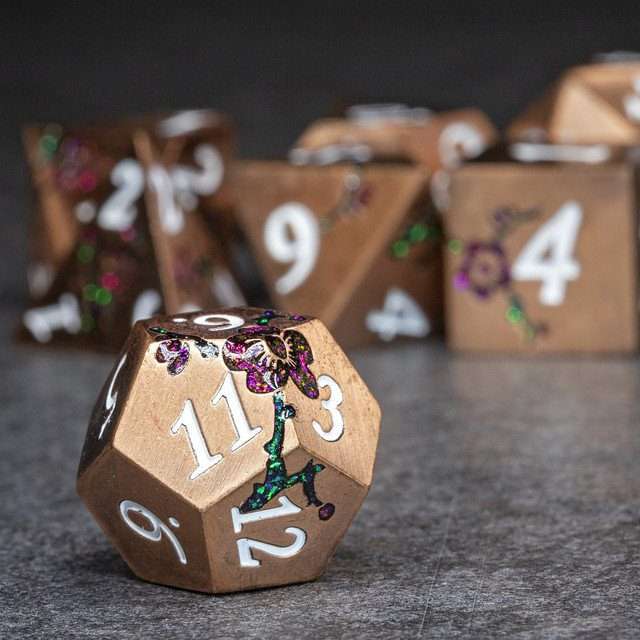 Sage's Petrified Flowers Copper Metal Polyhedral Dice Set - Sage's PortalMetal Dice Set