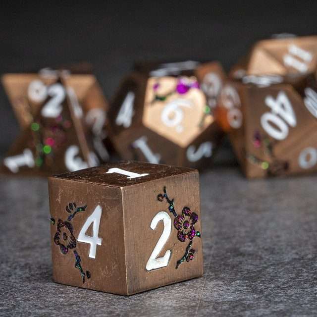 Sage's Petrified Flowers Copper Metal Polyhedral Dice Set - Sage's PortalMetal Dice Set