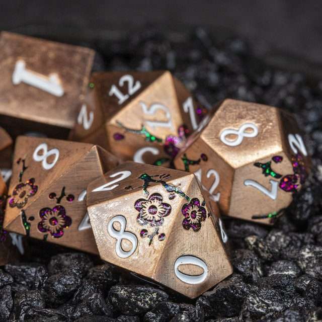 Sage's Petrified Flowers Copper Metal Polyhedral Dice Set - Sage's PortalMetal Dice Set