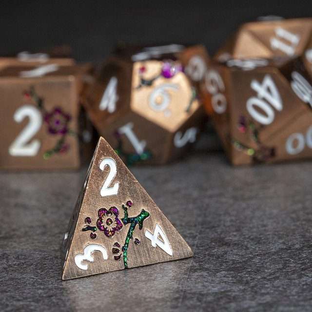 Sage's Petrified Flowers Copper Metal Polyhedral Dice Set - Sage's PortalMetal Dice Set