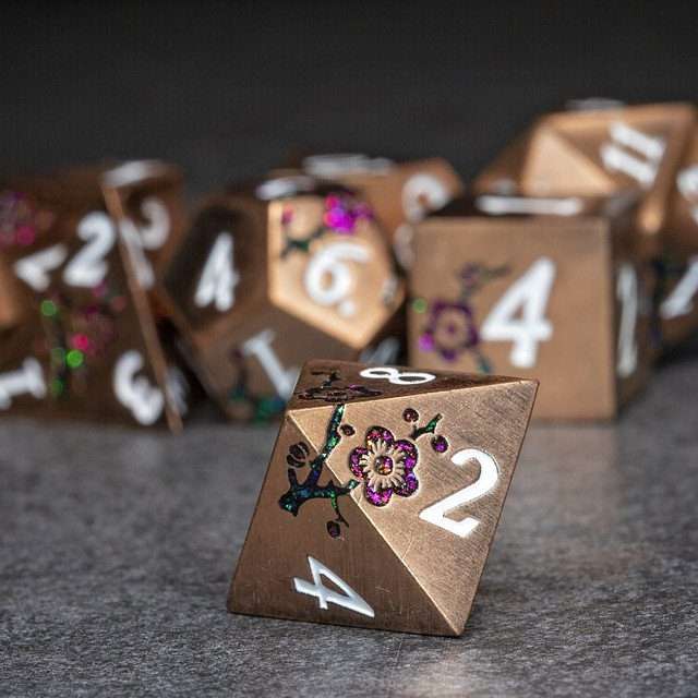 Sage's Petrified Flowers Copper Metal Polyhedral Dice Set - Sage's PortalMetal Dice Set