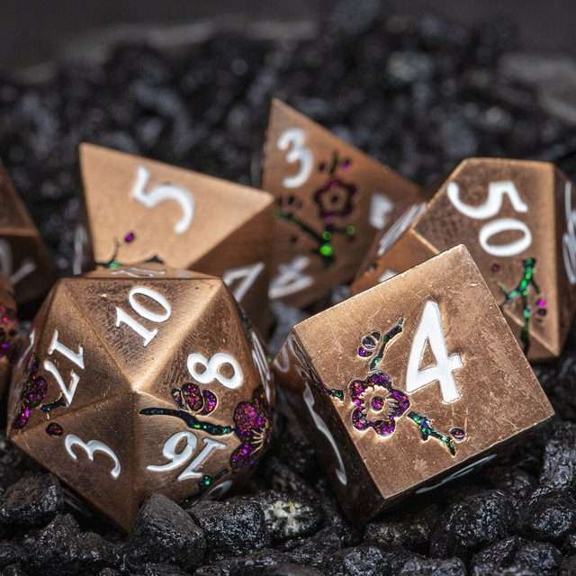Sage's Petrified Flowers Copper Metal Polyhedral Dice Set - Sage's PortalMetal Dice Set
