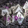 Sage's Petrified Flowers Silver Purple Flowers Metal Polyhedral Dice Set - Sage's PortalMetal Dice Set