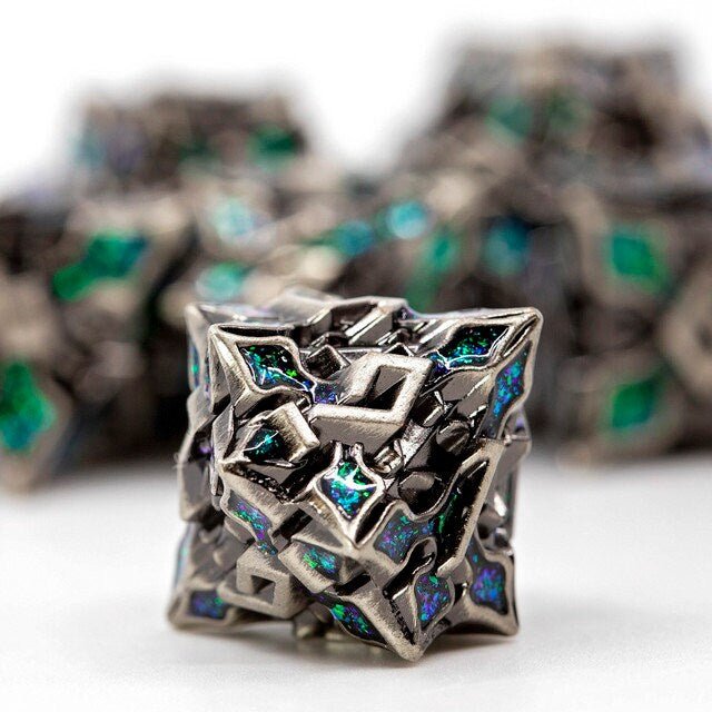 Sage's Petrified Lilium Jade Metal Polyhedral Dice Set | Dungeons Dragons DnD Pathfinder RPG - Sage's PortalMetal Dice Set