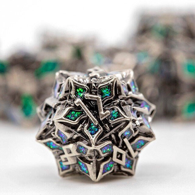 Sage's Petrified Lilium Jade Metal Polyhedral Dice Set | Dungeons Dragons DnD Pathfinder RPG - Sage's PortalMetal Dice Set