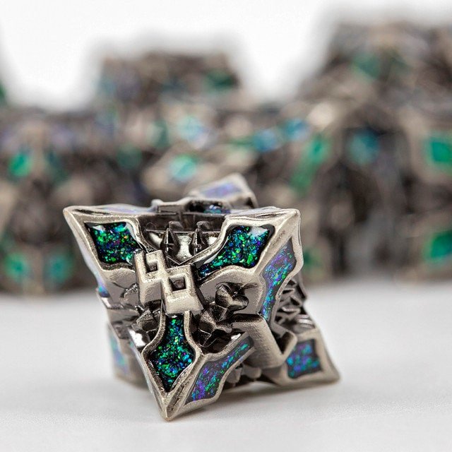 Sage's Petrified Lilium Jade Metal Polyhedral Dice Set | Dungeons Dragons DnD Pathfinder RPG - Sage's PortalMetal Dice Set