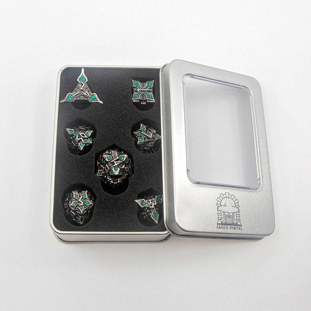 Sage's Petrified Lilium Jade Metal Polyhedral Dice Set | Dungeons Dragons DnD Pathfinder RPG - Sage's PortalMetal Dice Set