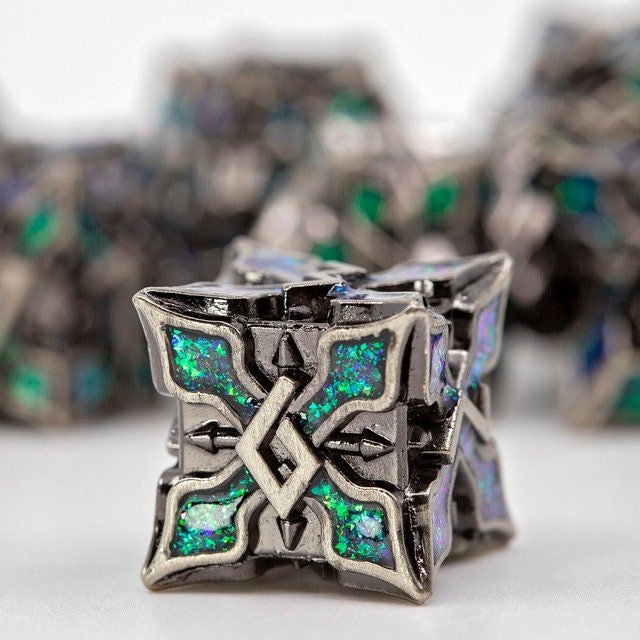 Sage's Petrified Lilium Jade Metal Polyhedral Dice Set | Dungeons Dragons DnD Pathfinder RPG - Sage's PortalMetal Dice Set