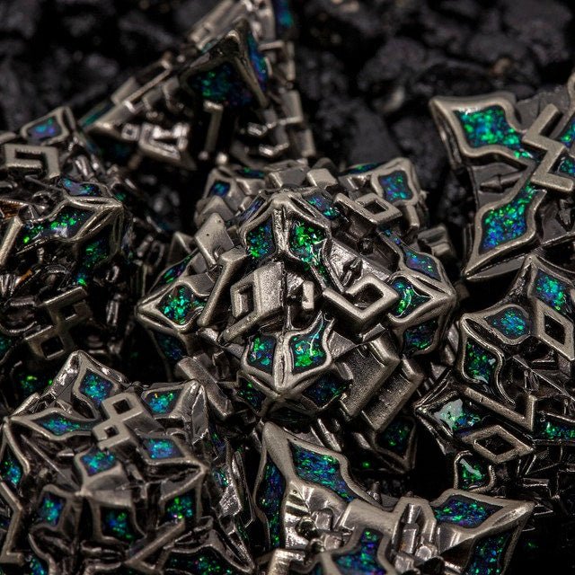 Sage's Petrified Lilium Jade Metal Polyhedral Dice Set | Dungeons Dragons DnD Pathfinder RPG - Sage's PortalMetal Dice Set