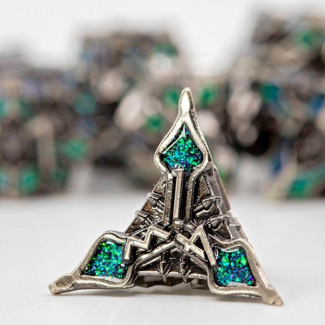 Sage's Petrified Lilium Jade Metal Polyhedral Dice Set | Dungeons Dragons DnD Pathfinder RPG - Sage's PortalMetal Dice Set