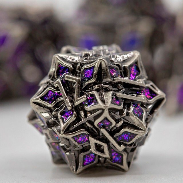 Sage's Petrified Lilium Plum Metal Polyhedral Dice Set | Dungeons Dragons DnD Pathfinder RPG - Sage's PortalMetal Dice Set