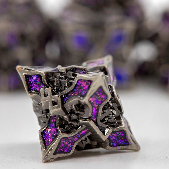 Sage's Petrified Lilium Plum Metal Polyhedral Dice Set | Dungeons Dragons DnD Pathfinder RPG - Sage's PortalMetal Dice Set