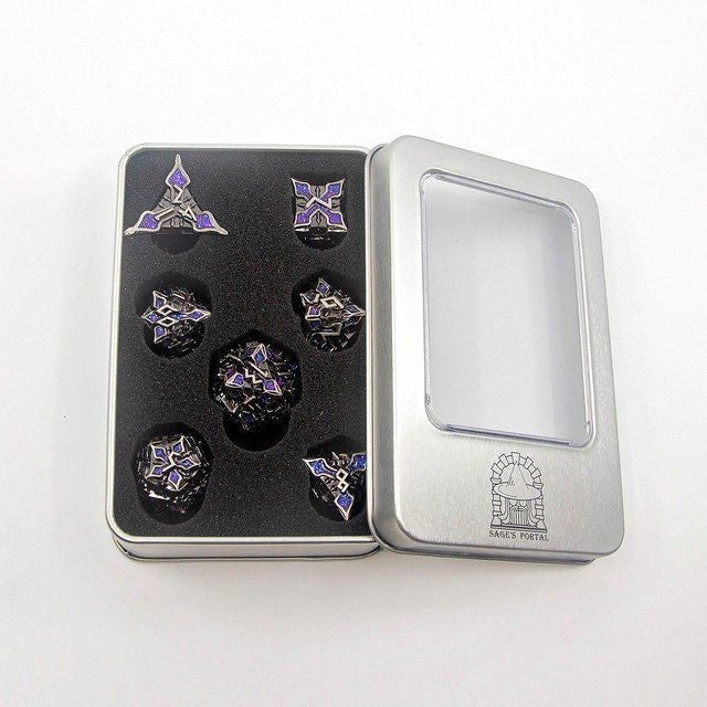 Sage's Petrified Lilium Plum Metal Polyhedral Dice Set | Dungeons Dragons DnD Pathfinder RPG - Sage's PortalMetal Dice Set