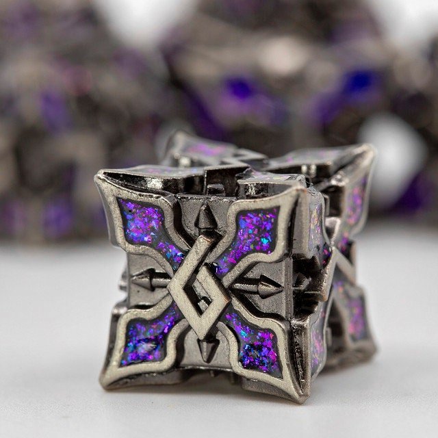 Sage's Petrified Lilium Plum Metal Polyhedral Dice Set | Dungeons Dragons DnD Pathfinder RPG - Sage's PortalMetal Dice Set
