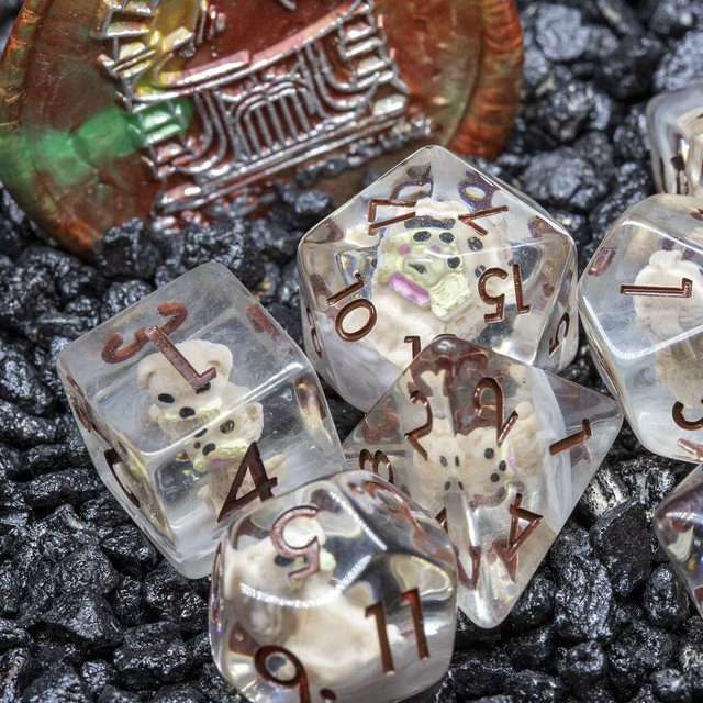 Sage's Pups Familiar Resin Polyhedral Dice Set - Sage's PortalResin Dice Set