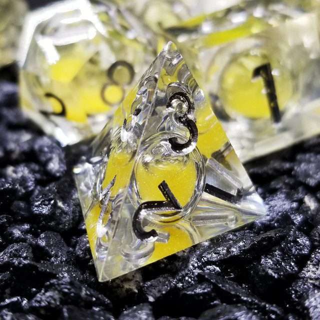 Sage's Radiant Souls - Sunburst Yellow Liquid Core Sharp Edge Resin Dice Set - Sage's PortalLiquid Core Dice Set