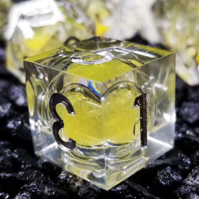 Sage's Radiant Souls - Sunburst Yellow Liquid Core Sharp Edge Resin Dice Set - Sage's PortalLiquid Core Dice Set