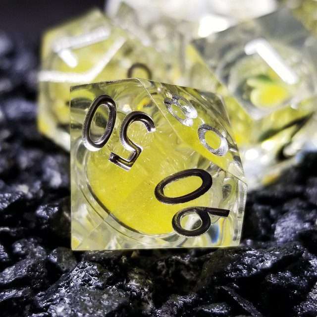 Sage's Radiant Souls - Sunburst Yellow Liquid Core Sharp Edge Resin Dice Set - Sage's PortalLiquid Core Dice Set