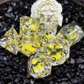 Sage's Radiant Souls - Sunburst Yellow Liquid Core Sharp Edge Resin Dice Set - Sage's PortalLiquid Core Dice Set
