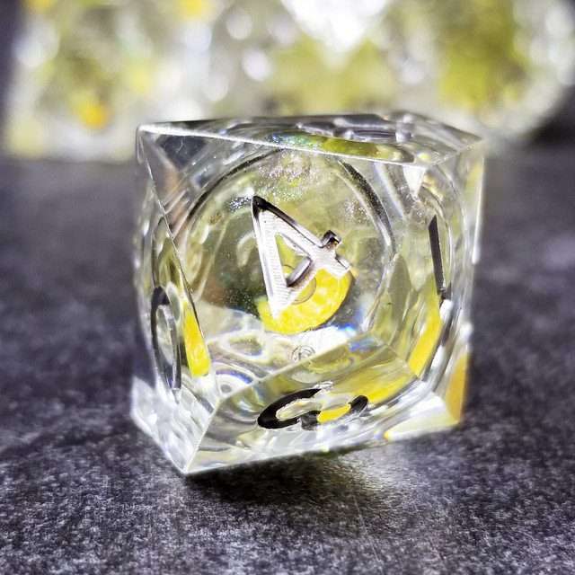Sage's Radiant Souls - Sunburst Yellow Liquid Core Sharp Edge Resin Dice Set - Sage's PortalLiquid Core Dice Set