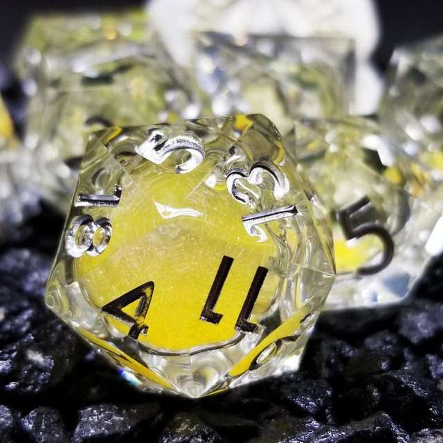 Sage's Radiant Souls - Sunburst Yellow Liquid Core Sharp Edge Resin Dice Set - Sage's PortalLiquid Core Dice Set