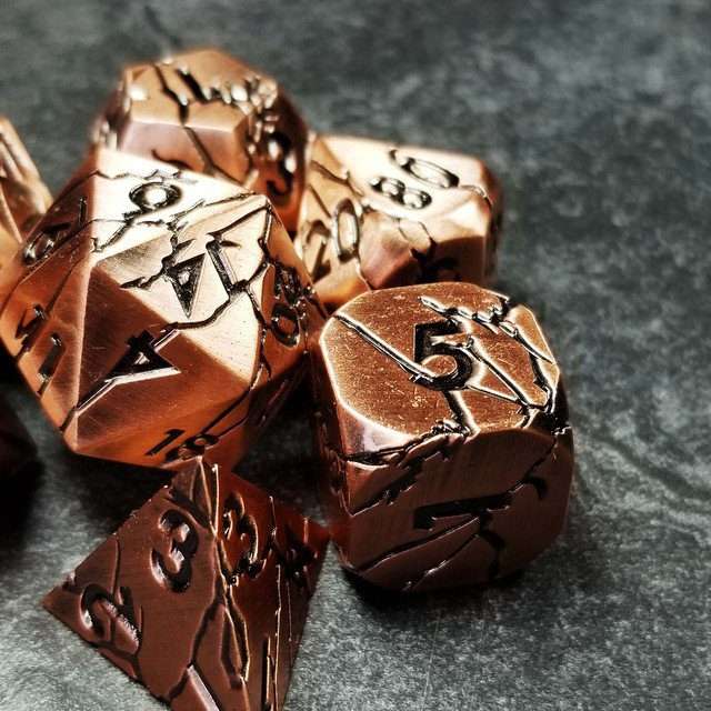 Sage's Relics of Antiquity - Ancient Copper Metal Polyhedral Dice - Sage's PortalMetal Dice Set