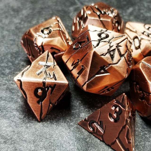 Sage's Relics of Antiquity - Ancient Copper Metal Polyhedral Dice - Sage's PortalMetal Dice Set