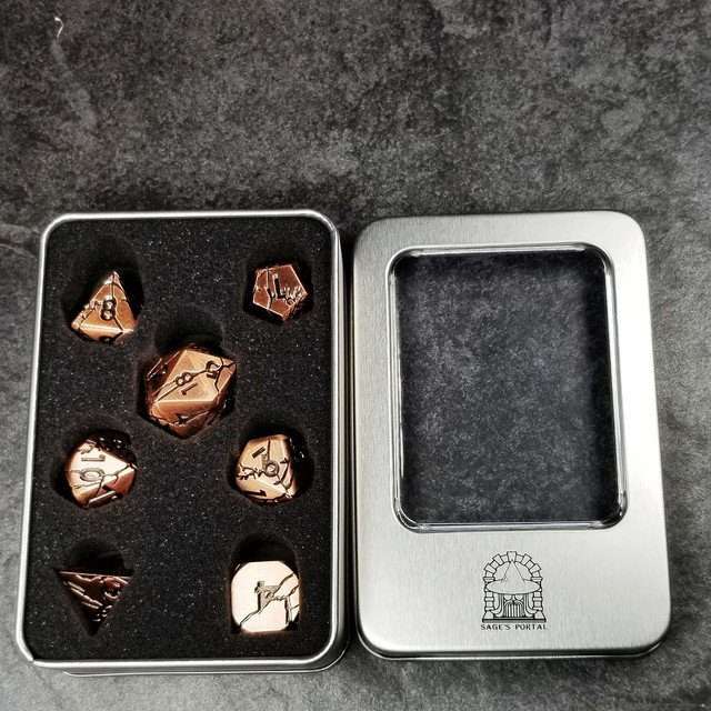 Sage's Relics of Antiquity - Ancient Copper Metal Polyhedral Dice - Sage's PortalMetal Dice Set