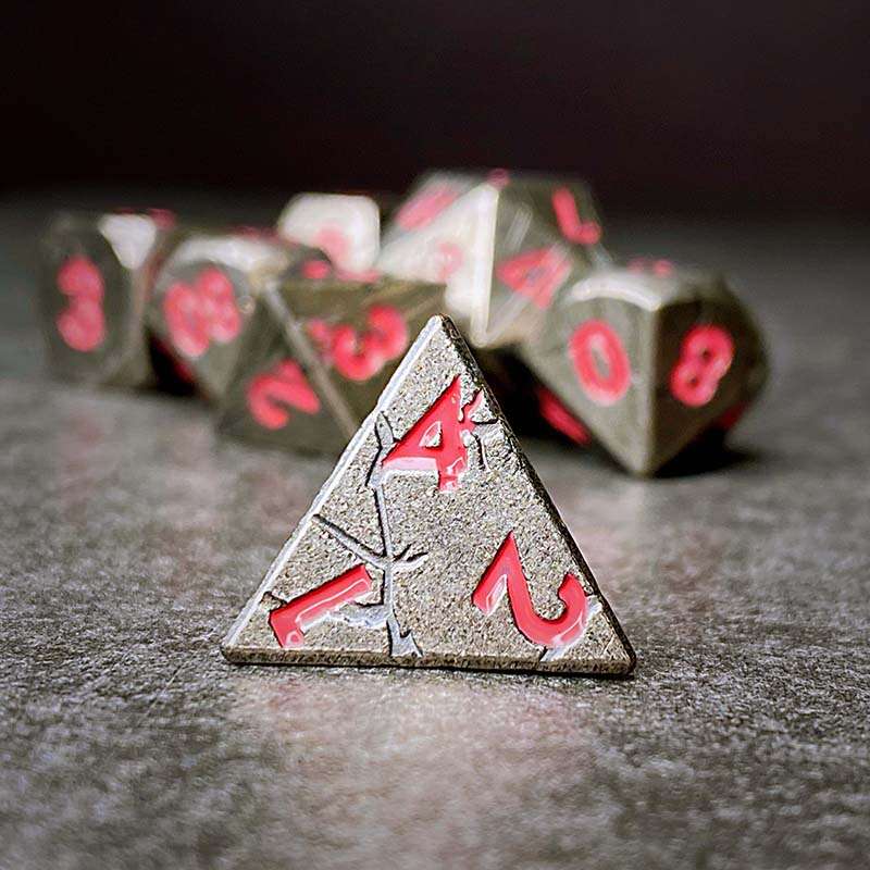 Sage's Relics of Antiquity - Antique Silver Pink Metal Polyhedral Dice Set - Sage's PortalMetal Dice Set