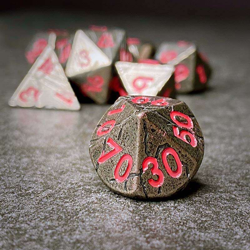 Sage's Relics of Antiquity - Antique Silver Pink Metal Polyhedral Dice Set - Sage's PortalMetal Dice Set