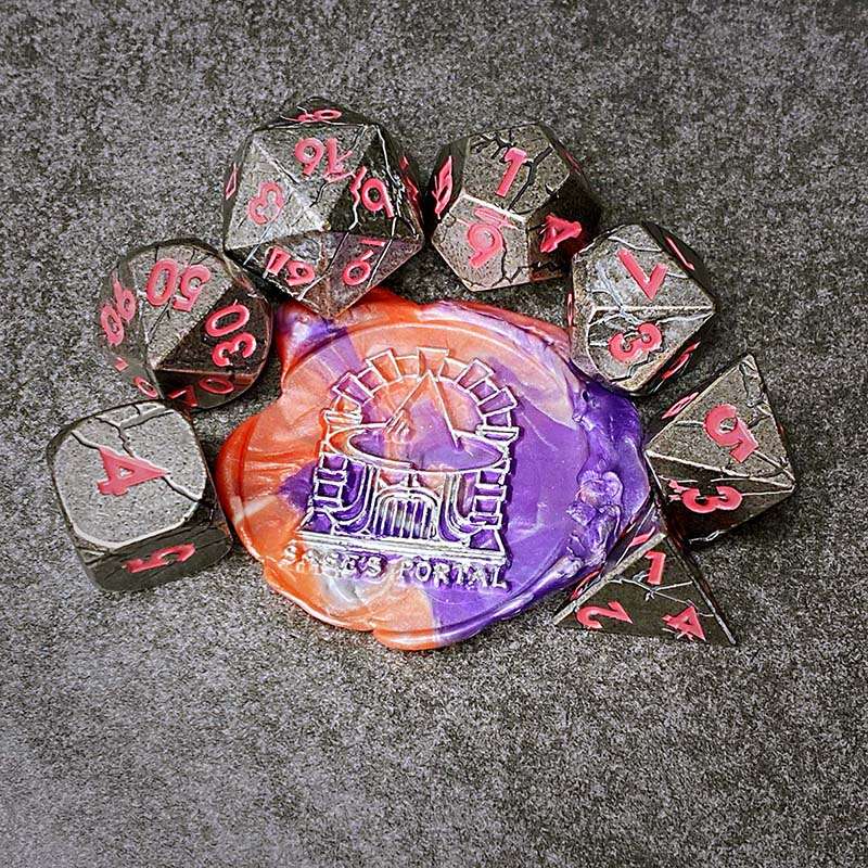 Sage's Relics of Antiquity - Antique Silver Pink Metal Polyhedral Dice Set - Sage's PortalMetal Dice Set