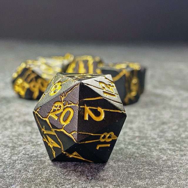 Sage's Relics of Antiquity - Matte Black with Gold Metal Polyhedral Dice Set - Sage's PortalMetal Dice Set