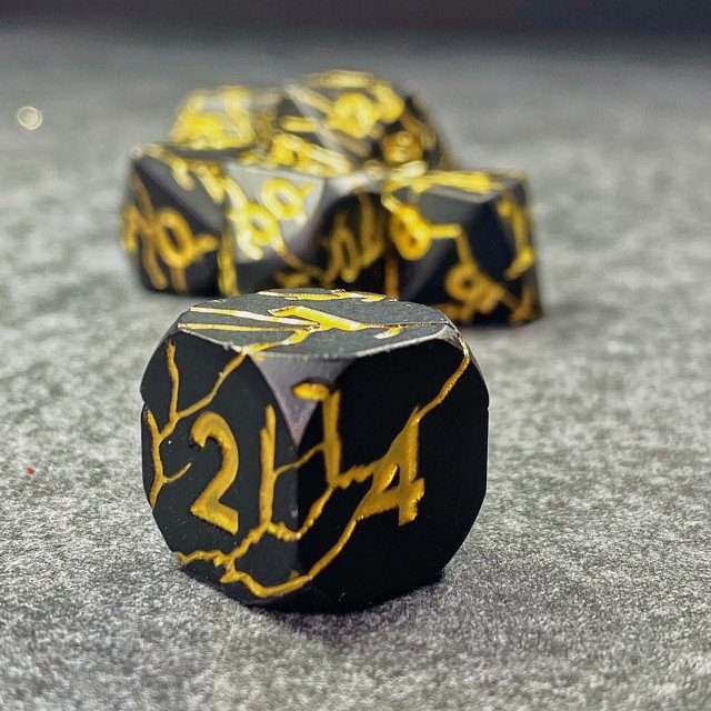 Sage's Relics of Antiquity - Matte Black with Gold Metal Polyhedral Dice Set - Sage's PortalMetal Dice Set