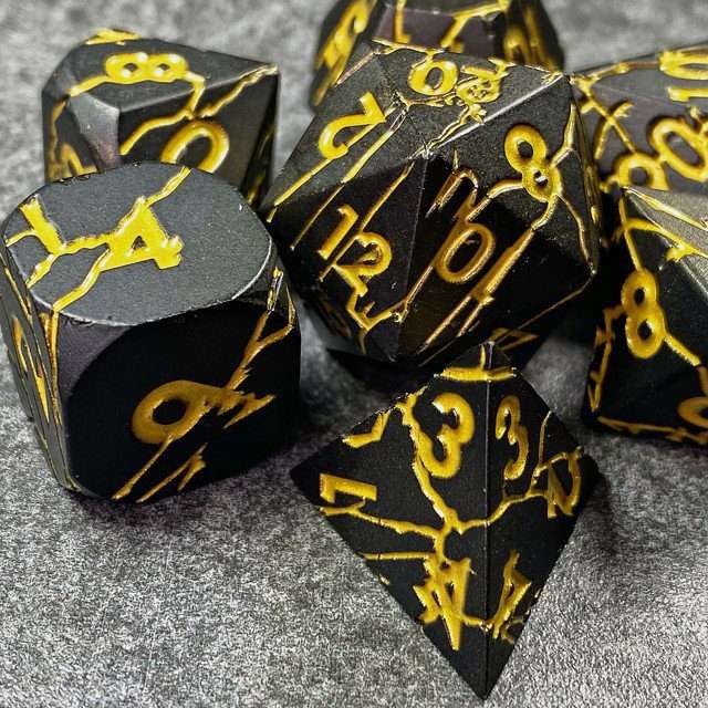 Sage's Relics of Antiquity - Matte Black with Gold Metal Polyhedral Dice Set - Sage's PortalMetal Dice Set
