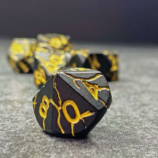 Sage's Relics of Antiquity - Matte Black with Gold Metal Polyhedral Dice Set - Sage's PortalMetal Dice Set