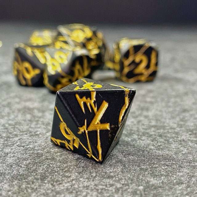 Sage's Relics of Antiquity - Matte Black with Gold Metal Polyhedral Dice Set - Sage's PortalMetal Dice Set