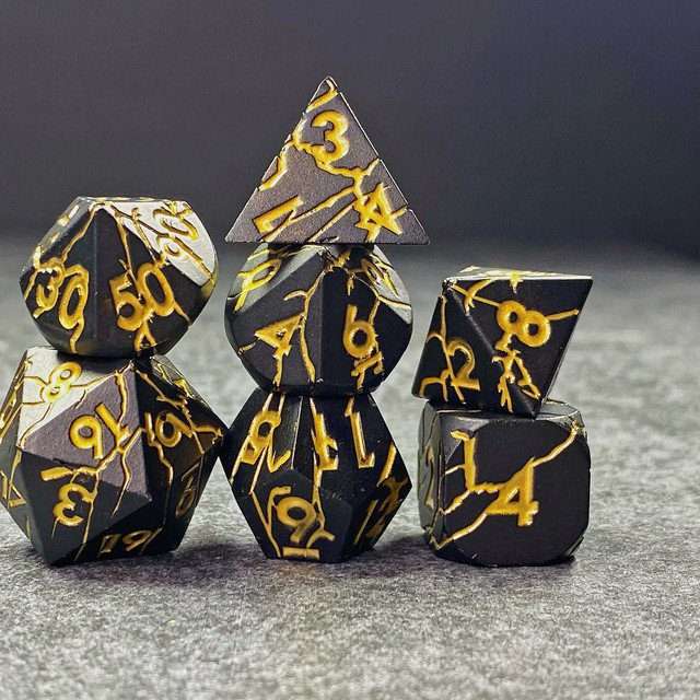 Sage's Relics of Antiquity - Matte Black with Gold Metal Polyhedral Dice Set - Sage's PortalMetal Dice Set