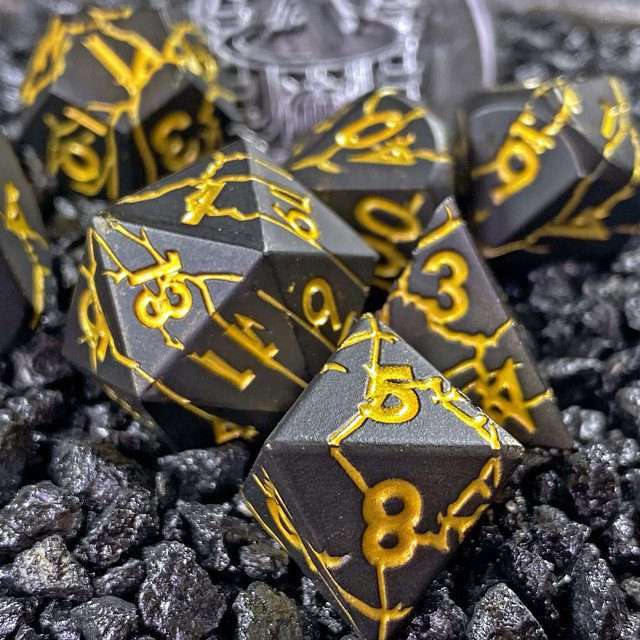 Sage's Relics of Antiquity - Matte Black with Gold Metal Polyhedral Dice Set - Sage's PortalMetal Dice Set