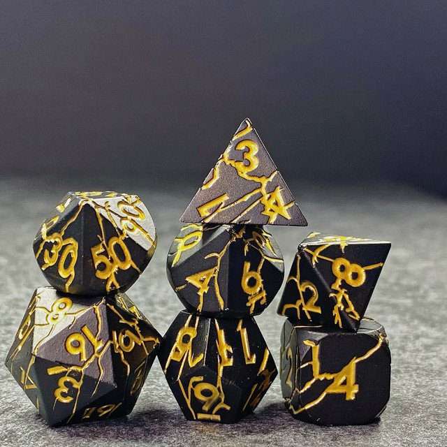 Sage's Relics of Antiquity - Matte Black with Gold Metal Polyhedral Dice Set - Sage's PortalMetal Dice Set