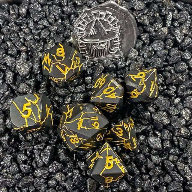 Sage's Relics of Antiquity - Matte Black with Gold Metal Polyhedral Dice Set - Sage's PortalMetal Dice Set