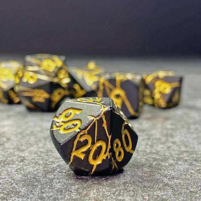 Sage's Relics of Antiquity - Matte Black with Gold Metal Polyhedral Dice Set - Sage's PortalMetal Dice Set