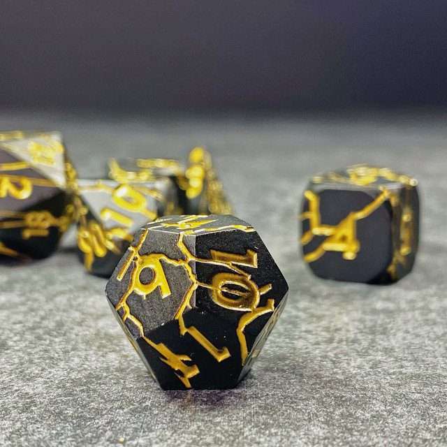 Sage's Relics of Antiquity - Matte Black with Gold Metal Polyhedral Dice Set - Sage's PortalMetal Dice Set