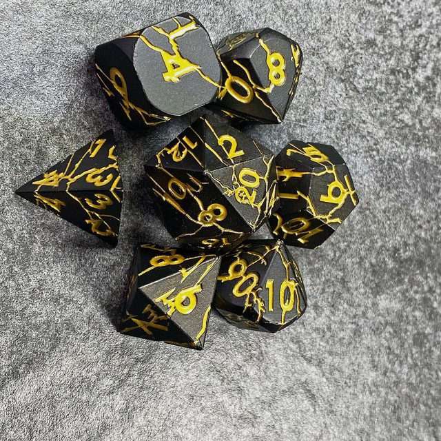 Sage's Relics of Antiquity - Matte Black with Gold Metal Polyhedral Dice Set - Sage's PortalMetal Dice Set