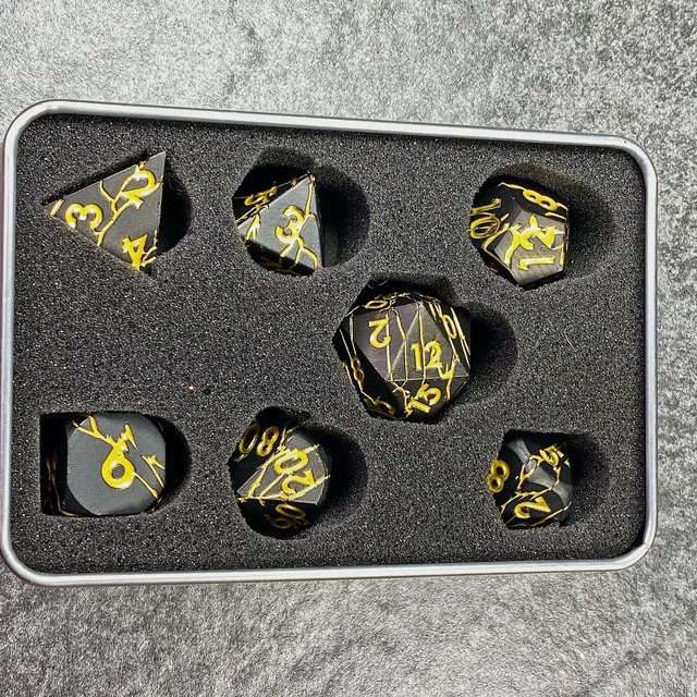 Sage's Relics of Antiquity - Matte Black with Gold Metal Polyhedral Dice Set - Sage's PortalMetal Dice Set