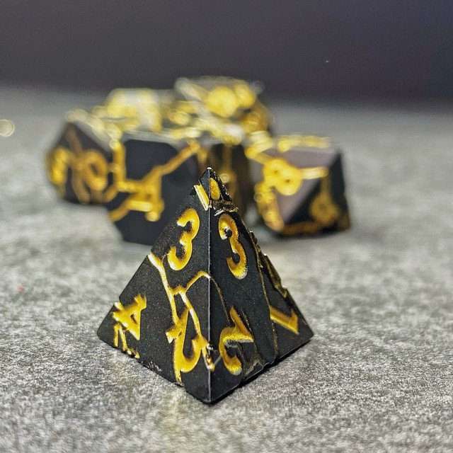 Sage's Relics of Antiquity - Matte Black with Gold Metal Polyhedral Dice Set - Sage's PortalMetal Dice Set