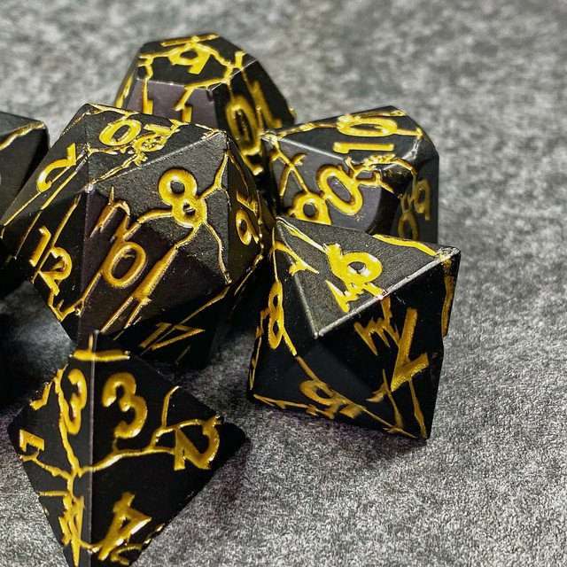 Sage's Relics of Antiquity - Matte Black with Gold Metal Polyhedral Dice Set - Sage's PortalMetal Dice Set