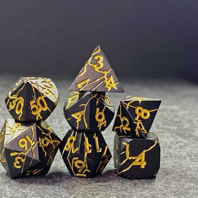 Sage's Relics of Antiquity - Matte Black with Gold Metal Polyhedral Dice Set - Sage's PortalMetal Dice Set
