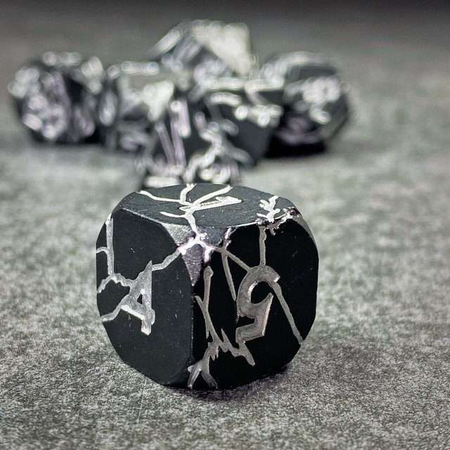 Sage's Relics of Antiquity - Matte Black with Silver Metal Polyhedral Dice Set - Sage's PortalMetal Dice Set